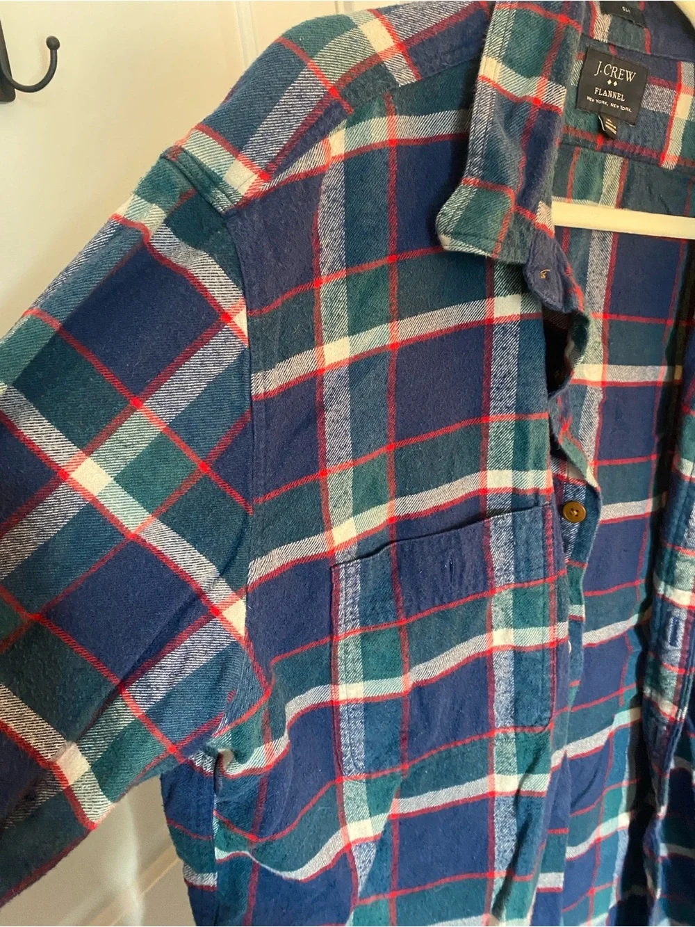 J. Crew Navy, Green & White Plaid Button-Down Shirt XL